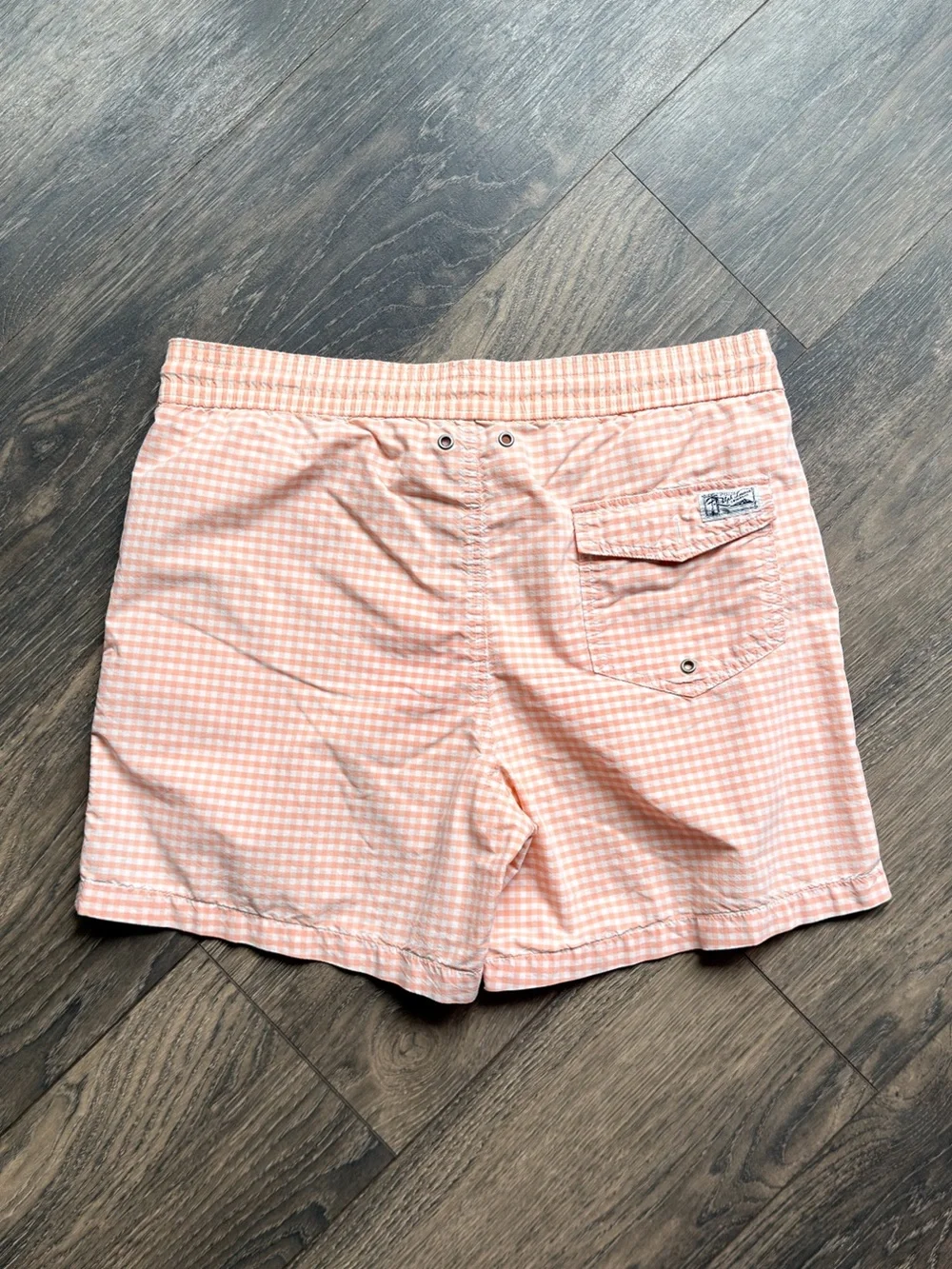 Polo Ralph Lauren Men’s Small Swim Trunks Peach Gingham Check Drawstring Shorts